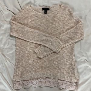 Forever 21 pink sweater with lace trim